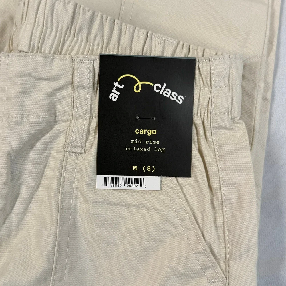 Art Class Girls Khaki Cargo Pants Mid Rise Relaxed Leg Size M 8 Tan New